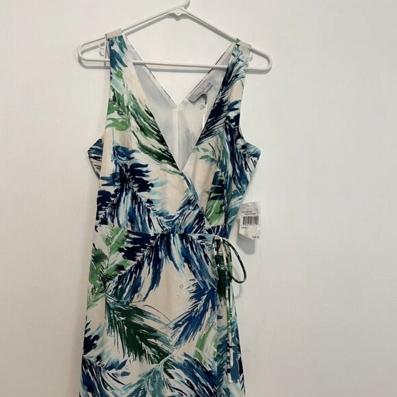 NEW NWT ADELYN RAE Nevina Ruffle Wrap Front Maxi Dress Multi Palm Leaf Tropical - Picture 3 of 16